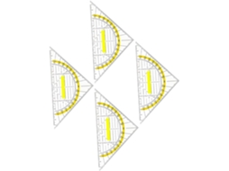 Mesa triangular essencial com ferramenta de transferência e medição para uso escolar e fora de mesas.