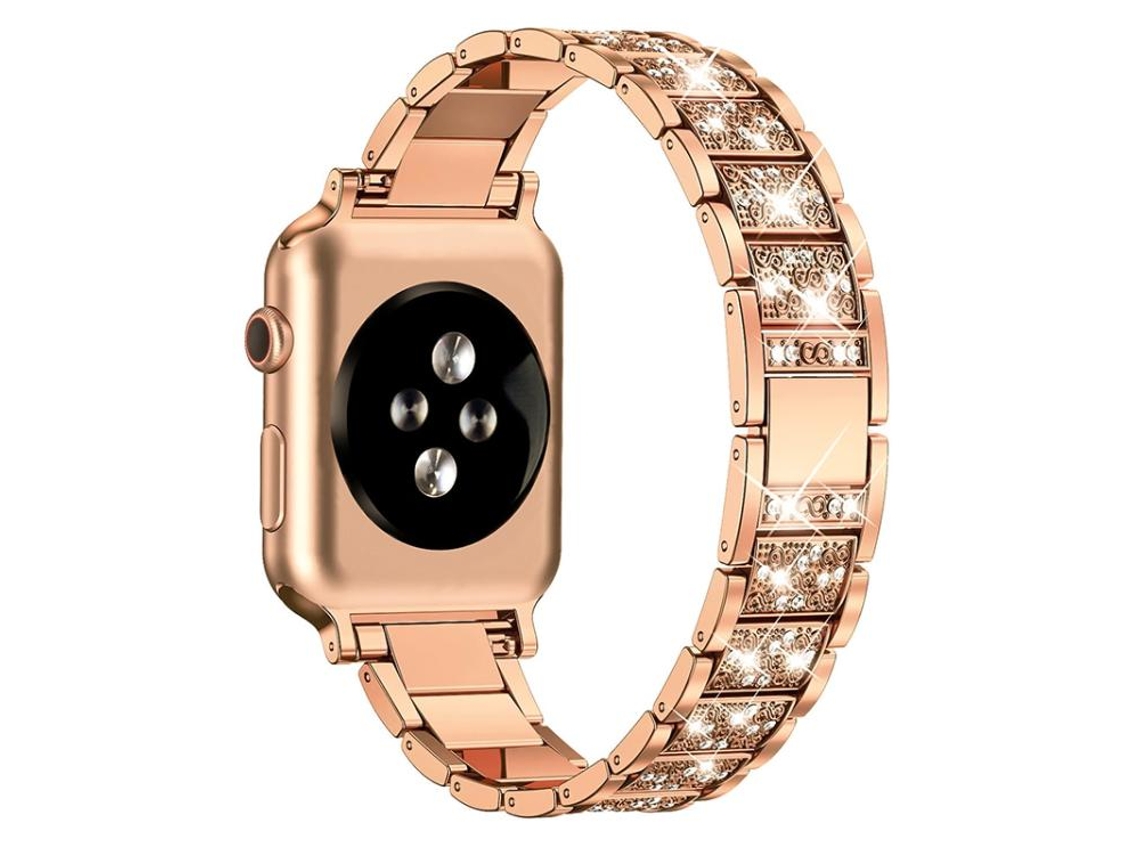 Bracelete para Apple Watch 42/41/40/38mm Aço Inoxidável com Joias de Diamante Ouro Rosa XIAOMOYU