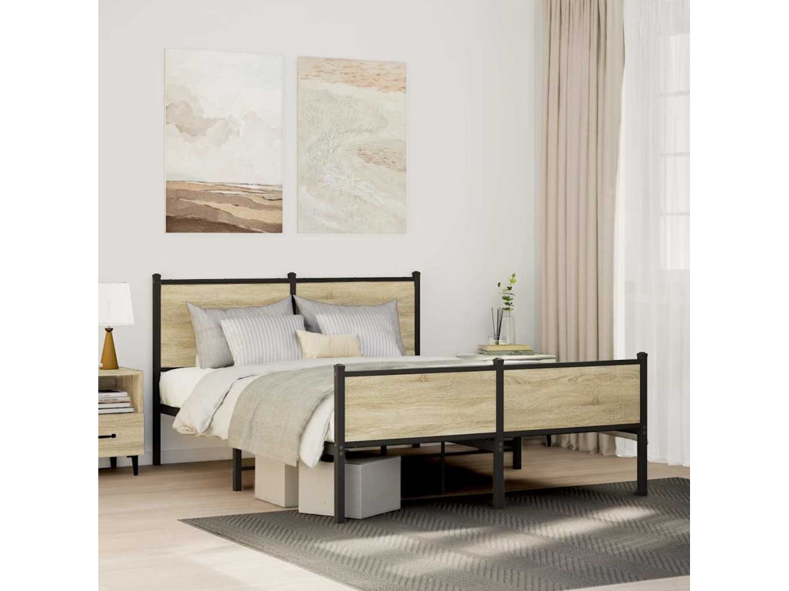 Vidaxl Estrutura De Cama Sem Colchão 150x200cm Metal Carvalho Sonoma