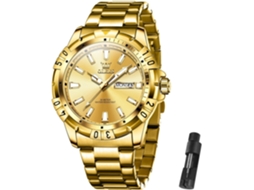 Lurelia Relógio Masculino, Modelo 9988, Movimento De Quartzo, Data/calendário, Detalhes Com Strass, Aço Inoxidável, Dourado