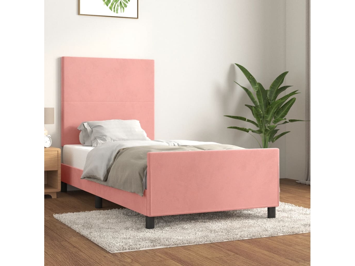 Vidaxl Estrutura De Cama C/ Cabeceira 80x200 Cm Veludo Rosa