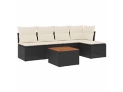 Conjunto Sofás de Jardim 6 Pcs com Almofadões Vime Pe Preto MAISON EXCLUSIVE (6 pcs)