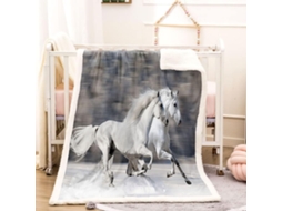 Manta com Estampa de Cavalo Branco em Microfibra 150x180cm