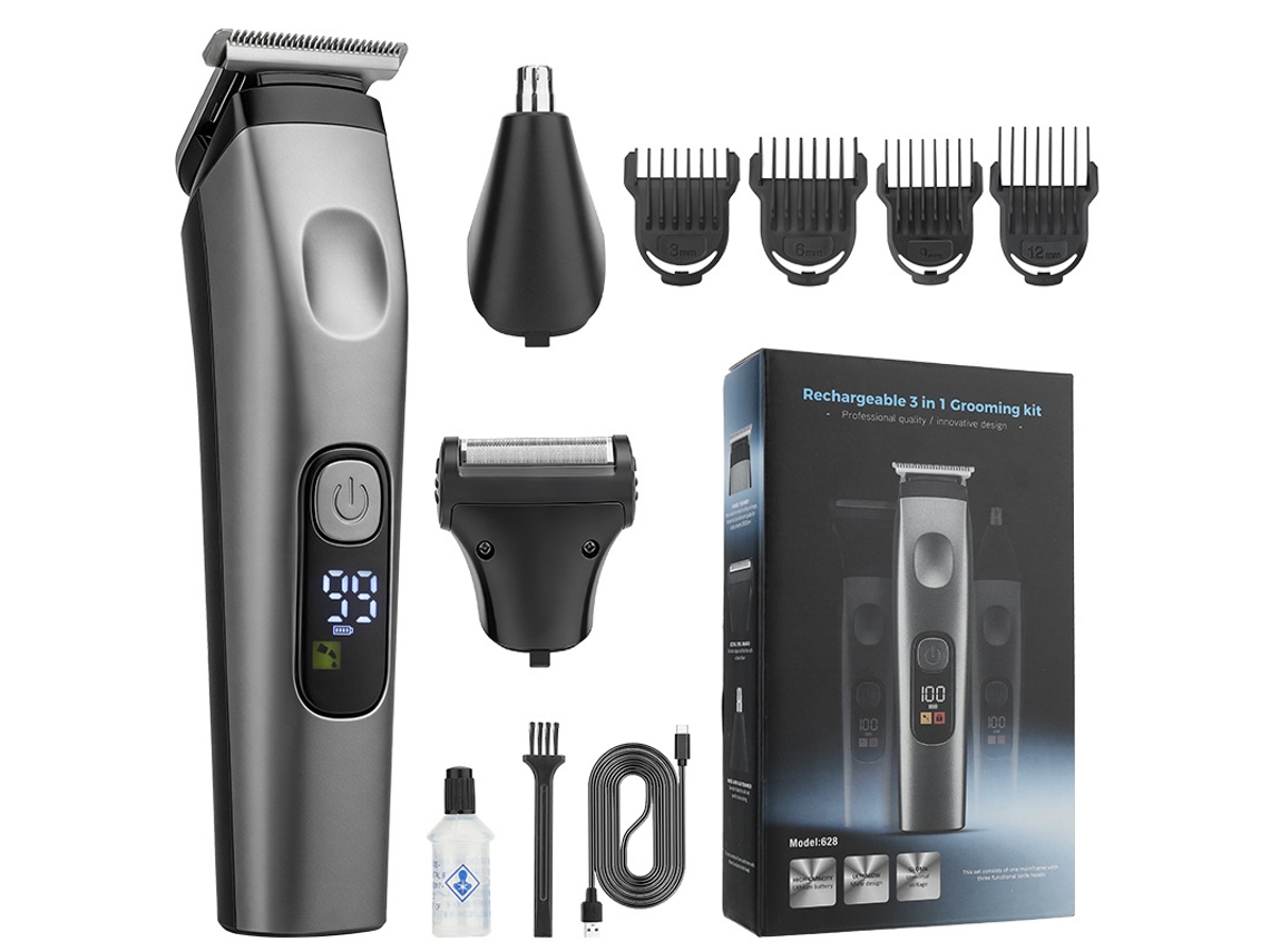 Kit De Barbeador Elétrico 3 Em 1 Com Visor Digital. Apara Cabelo, Barba E Pelos Do Nariz. Czhhmart