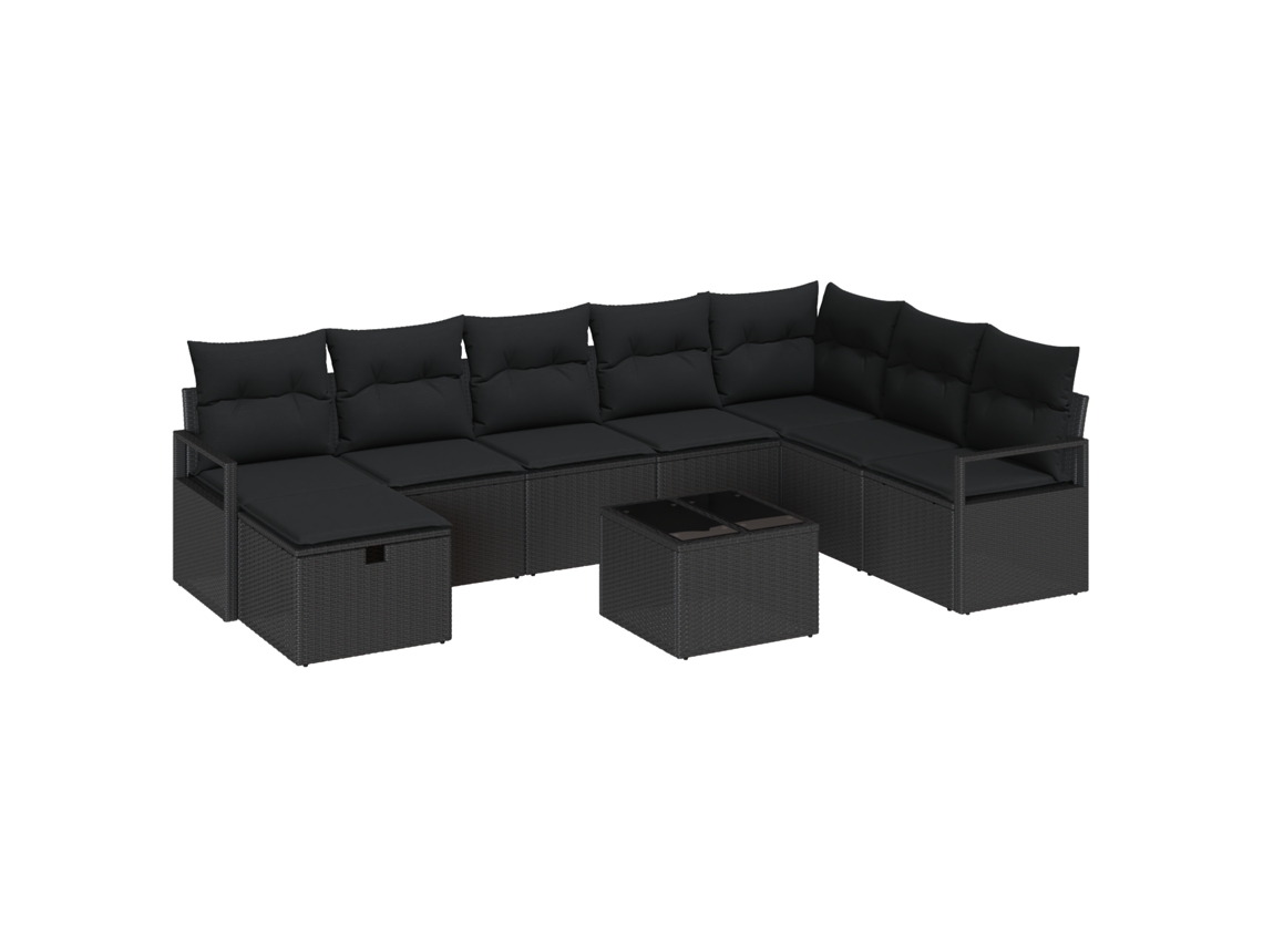 Conjunto 9 Sofá De Jardim Vidaxl Preto Vime Pe (55 X 55 X 37 Cm)