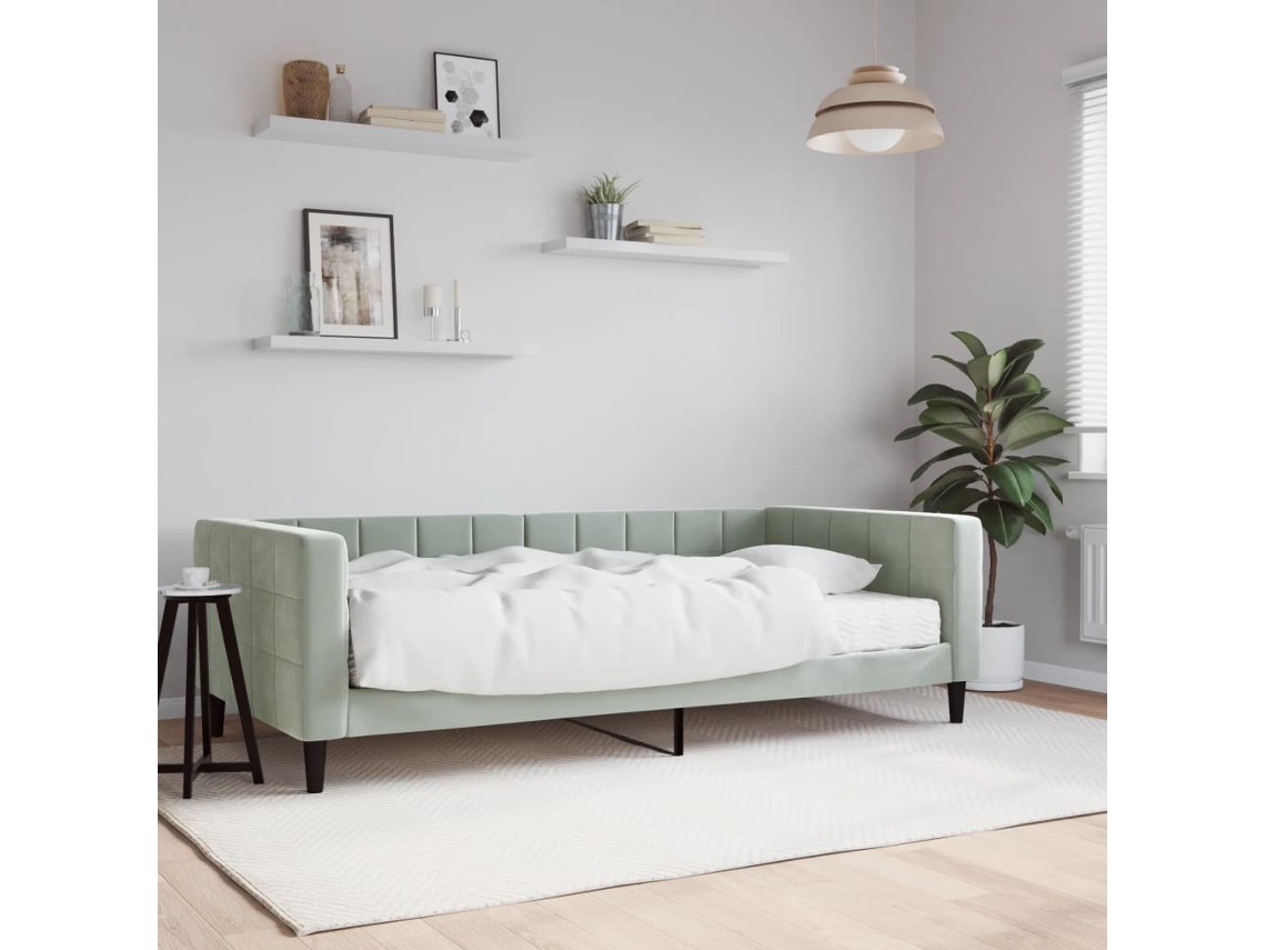 Vidaxl Sofá-cama Com Colchão 100x200 Cm Veludo Cinzento-claro