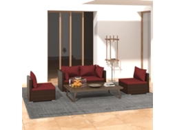 4 Pcs Conjunto Lounge Jardim C/ Almofadões Vime Pe Marrom Dkd Home Decor