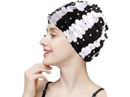 Boné De Nata Fashy Ladies Preto E Branco Com Pétalas 3d, Capacete De Banho, Tamanho Único Para Adultos