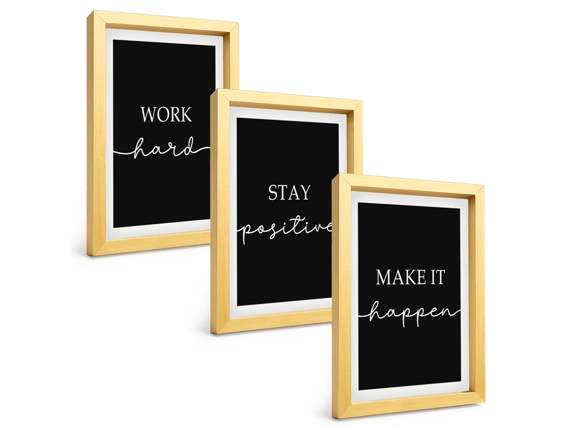 Composição De Quadrosmotivos Elegantes Em Preto Moldura Dourada Imagens Para Um Quarto Infantil Espelharte (3 Peças 20x30 Cm)