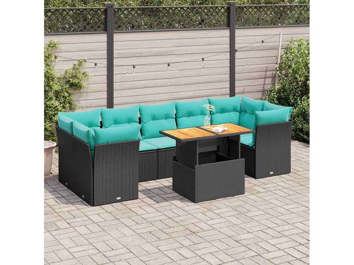 Vidaxl 8 Pcs Conjunto Sofás De Jardim C/ Almofadões Vime Pe Preto