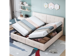 Cama Estofada Veludo 180x200 Hidráulica Bege
