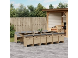 Vidaxl 13 Pcs Conj. Jantar Jardim C/ Almofadões Vime Pe Bege Misturado