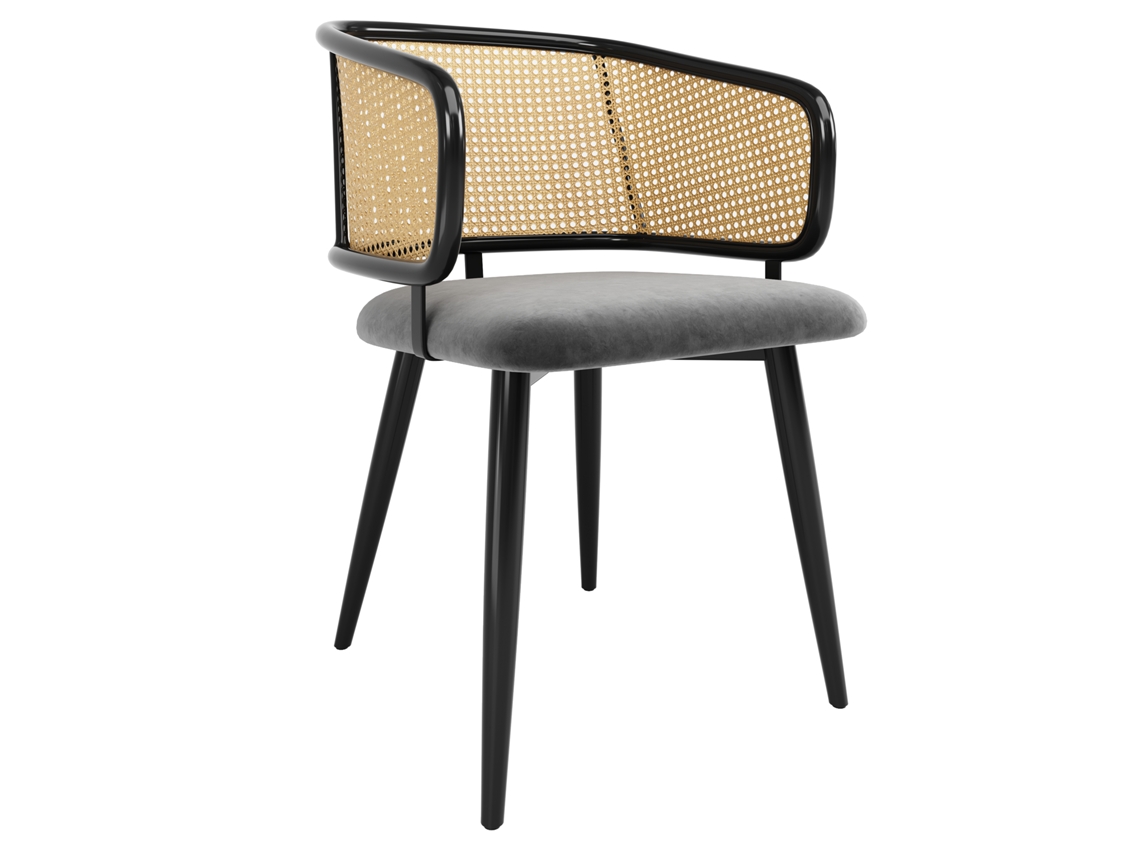 Conjunto de 6 cadeiras de jantar modernas em rattan e veludo, confortáveis e elegantes para restaurantes e salas de estar PAPRIKA | PAPRIKA