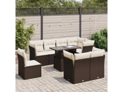 Vidaxl 9 Pcs Conjunto Sofás P/ Jardim C/ Almofadões Vime Pe Castanho