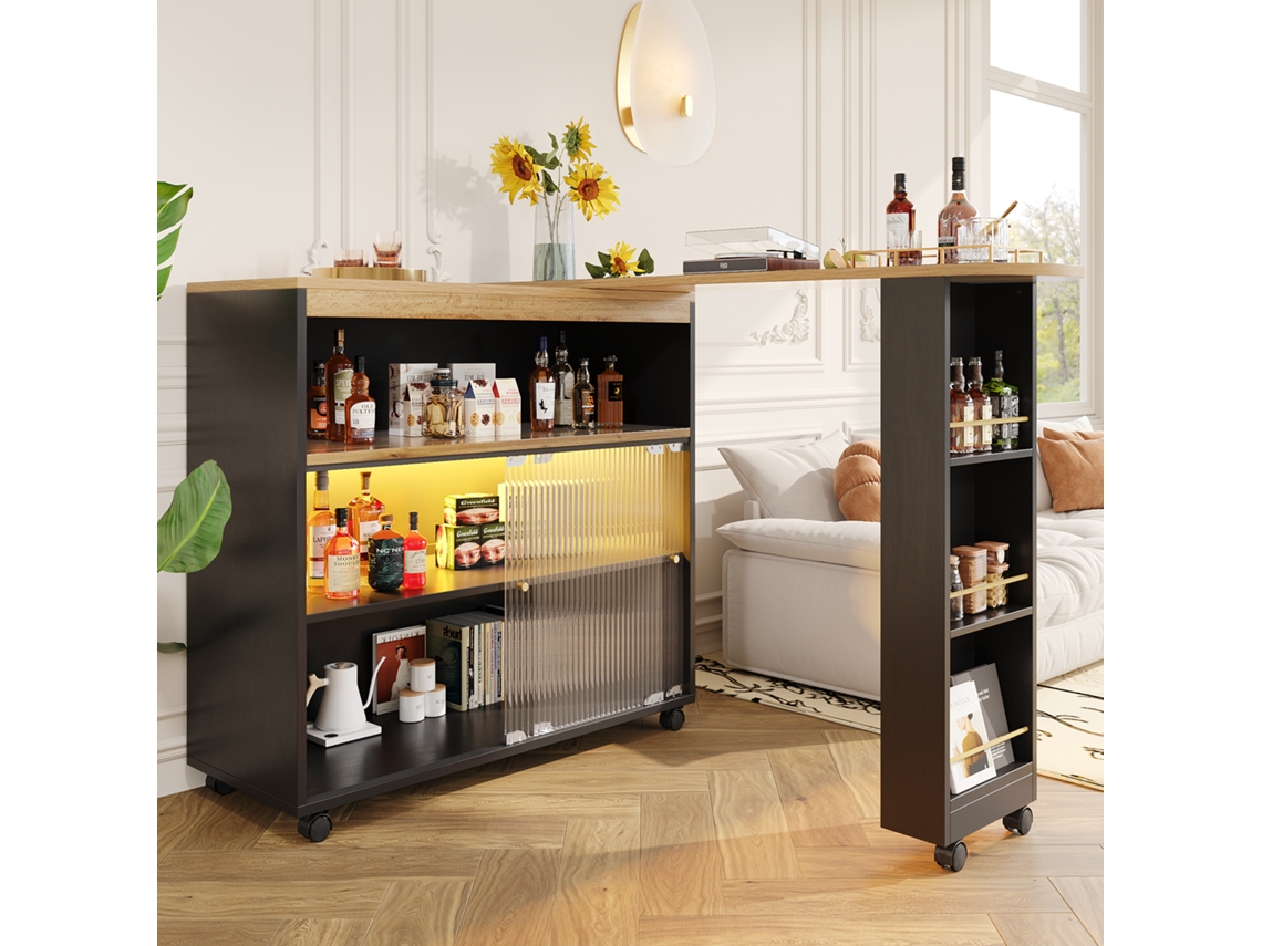 Mesa De Bar Dobrável Preta Com Led,armazenamento E Design Compacto Perfeita Para Cozinhas E Pequenos Restaurantes Echo (138 204x39x105cm)