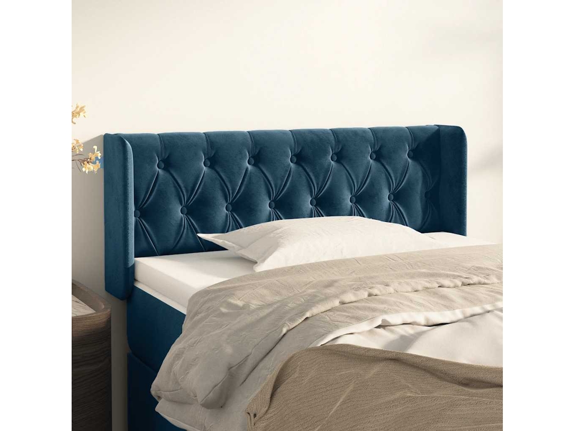 Vidaxl Cabeceira De Cama C/ Abas Veludo 103x16x78/88cm Azul-escuro