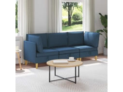 Vidaxl Conjunto De Sofá Modular Com Armazenamento 3 Pcs Azul Tecido