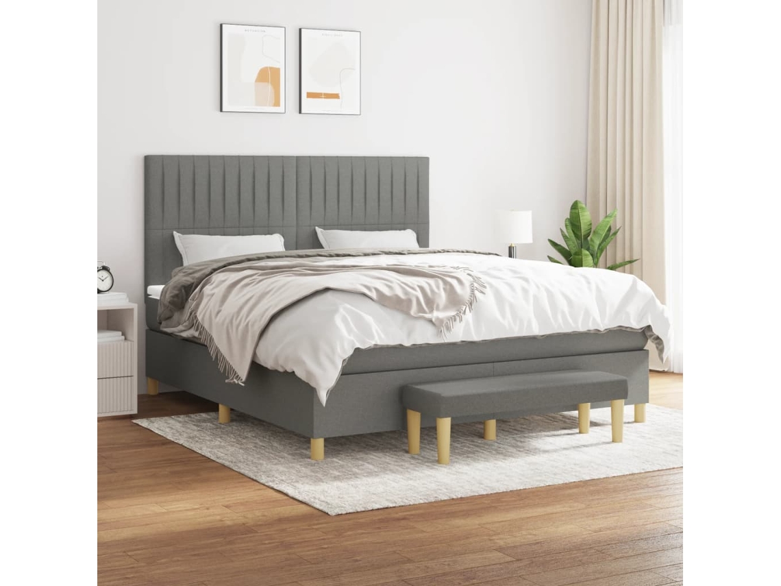 Vidaxl Cama Com Molas/colchão 160x200 Cm Tecido Cinzento-escuro