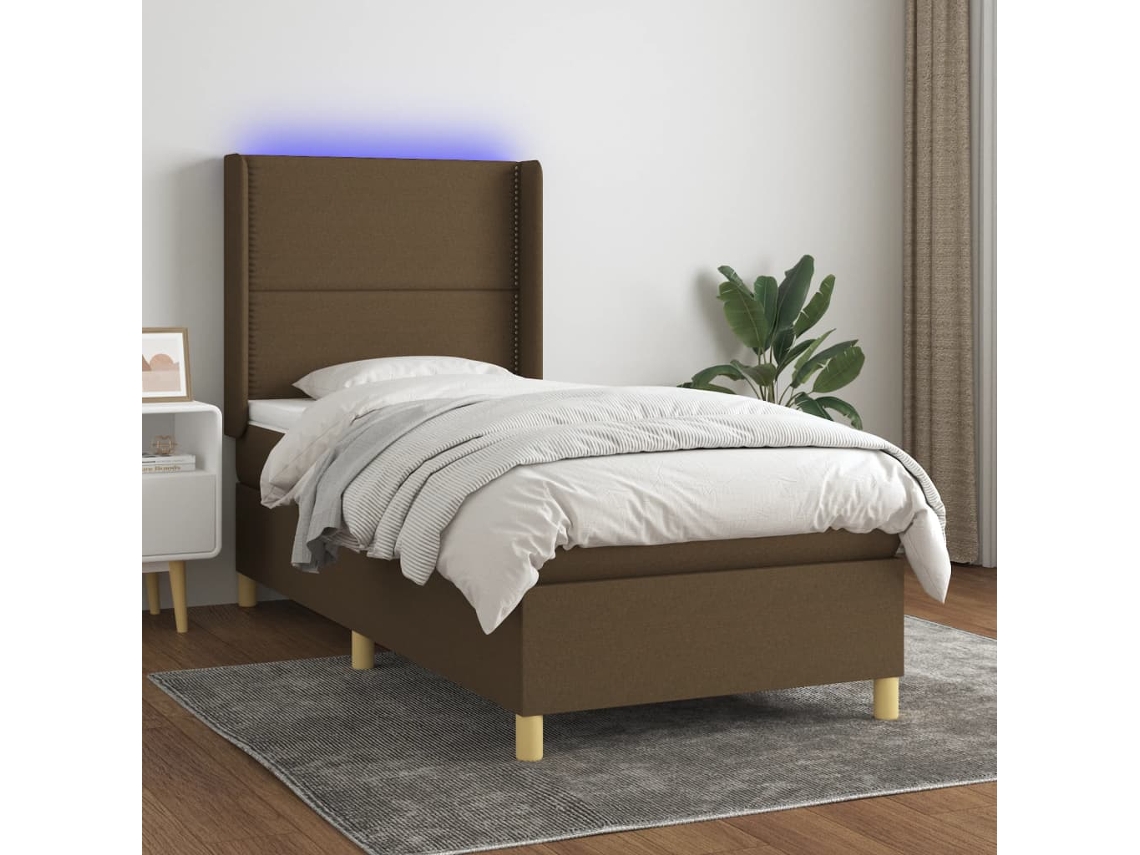 Vidaxl Cama Box Spring C/ Colchão/led 90x190 Cm Tecido Castanho-escuro
