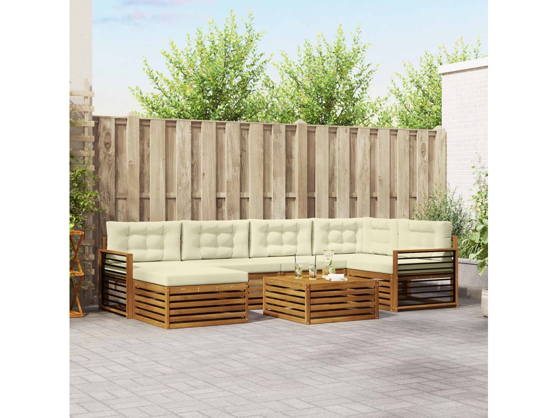 Vidaxl Conjunto De Sofás Para Exterior 7 Unid. Natural E Creme