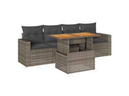 Conjunto de 5 Sofás de Jardim com Almofadões Vime Pe Cinzento MAISON EXCLUSIVE (5 pcs)