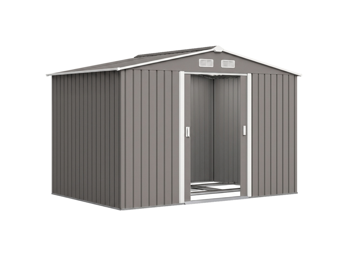 Abrigo De Jardim 4,83m² 277x195x192cm Metálico Para Armazenamento De Ferramentas Com Base De Reforço Incluída Cinza