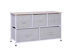 Cómoda Com 5 Gaveta Melamina De Madeira, Tecido Não Tecido Cor Cinzento 100x30x54 Cm Homcom