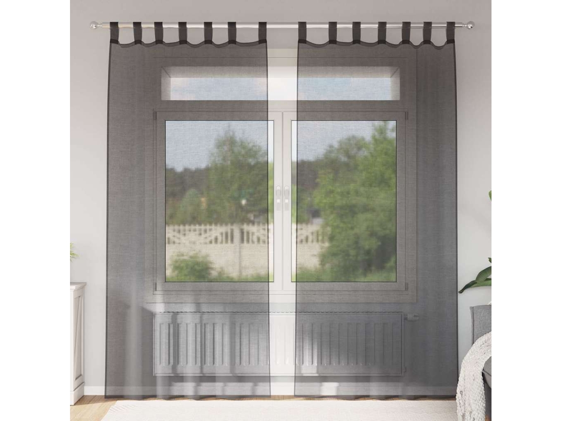 Vidaxl Cortinas De Voile Com Aba 2 Pcs Preto