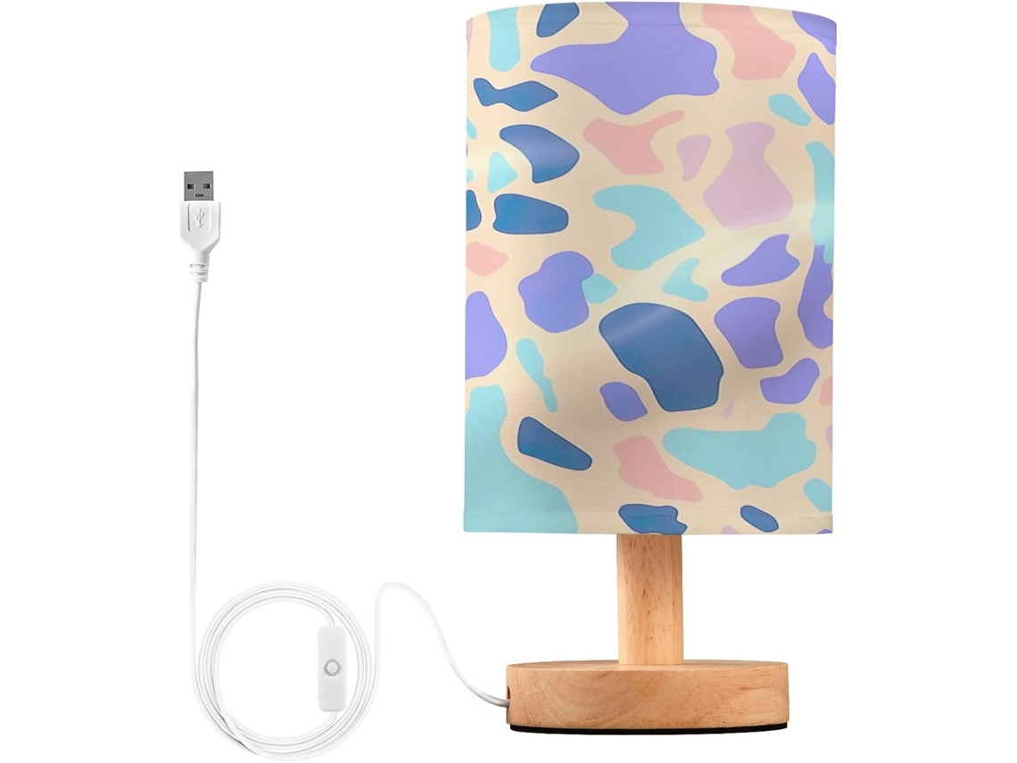 Luminária De Cabeceira Led Para Quarto, Luminária De Leitura Com Cúpula Tecido, Base De Madeira E Porta Usb Para