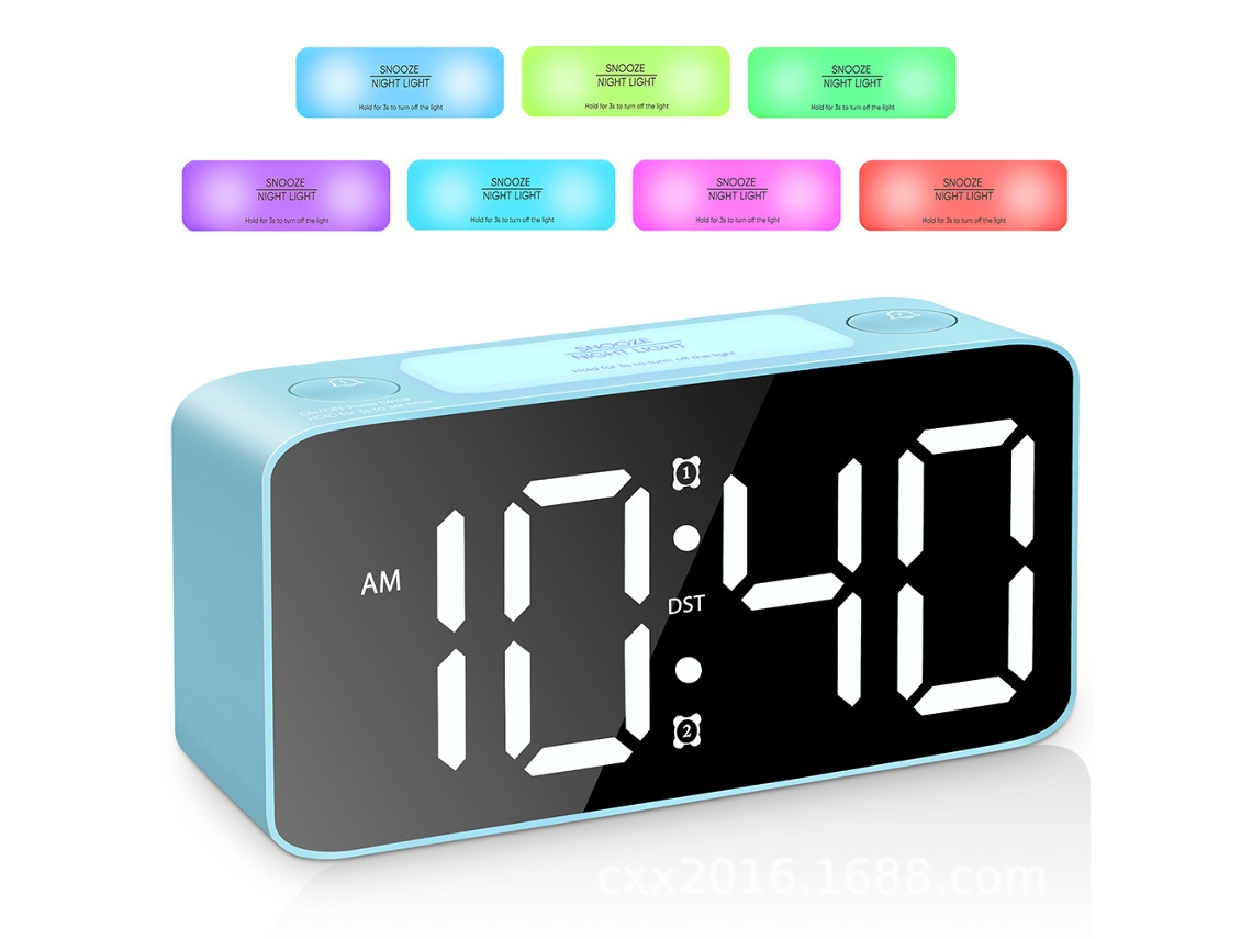 Despertador Digital – Luz Noturna Rgb – Ecrã Grande – Usb – Relógio Mesa/cabeceira – Abs – Azul Claro