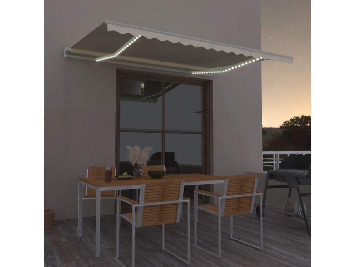 Vidaxl Toldo Retrátil Manual Com Led 400x350 Cm Cor Creme