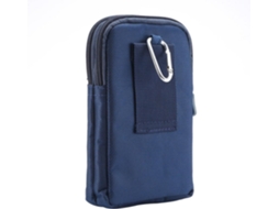 Capa Para Celular Em Nylon Azul Com Zíper Duplo, Design Compacto E Portátil.