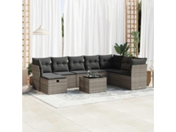 Vidaxl 9 Pcs Conjunto Sofás P/ Jardim Com Almofadões Vime Pe Cinzento