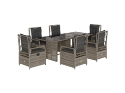 Conjunto de 7 Jantar para Jardim com Almofadões Vime Pe Cinza MAISON EXCLUSIVE