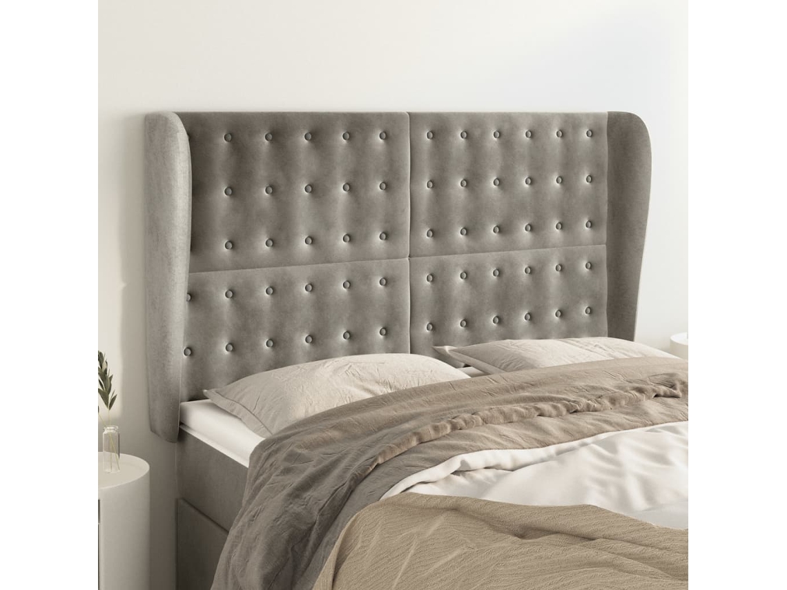 Vidaxl Cabeceira De Cama C/ Abas Veludo 147x23x118/128cm Cinza-claro