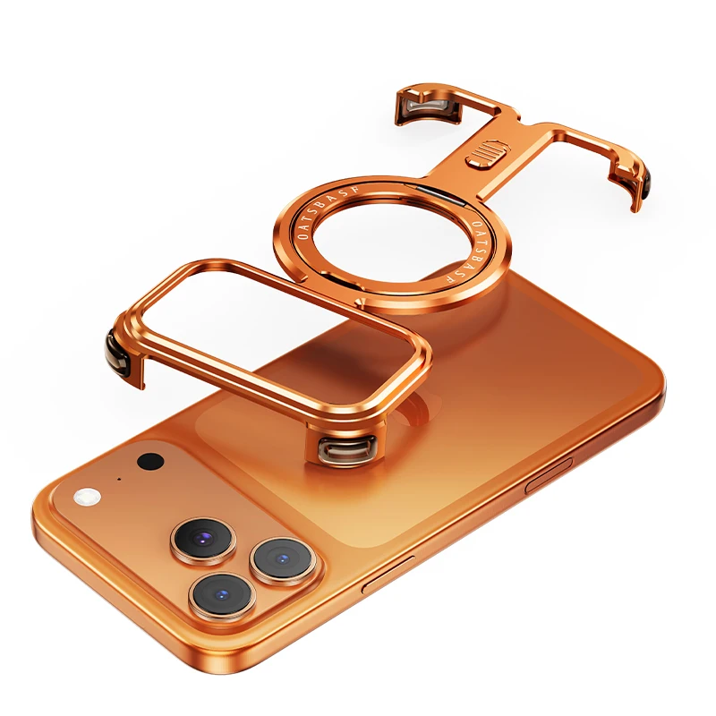 Capa Para Iphone 17 Pro (laranja), Suporte Magnético Giratório 360°, Compatível Com Magsafe.