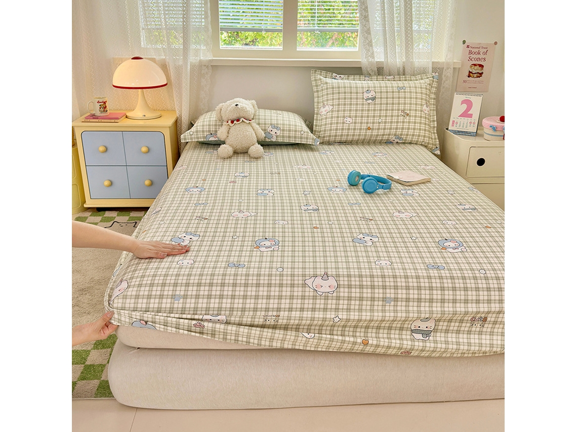 Capa de Colchão, Lençol de Baixo Estampado em Puro Algodão, Ideal para Quarto Infantil, Verde, 90x200cm PANOONA