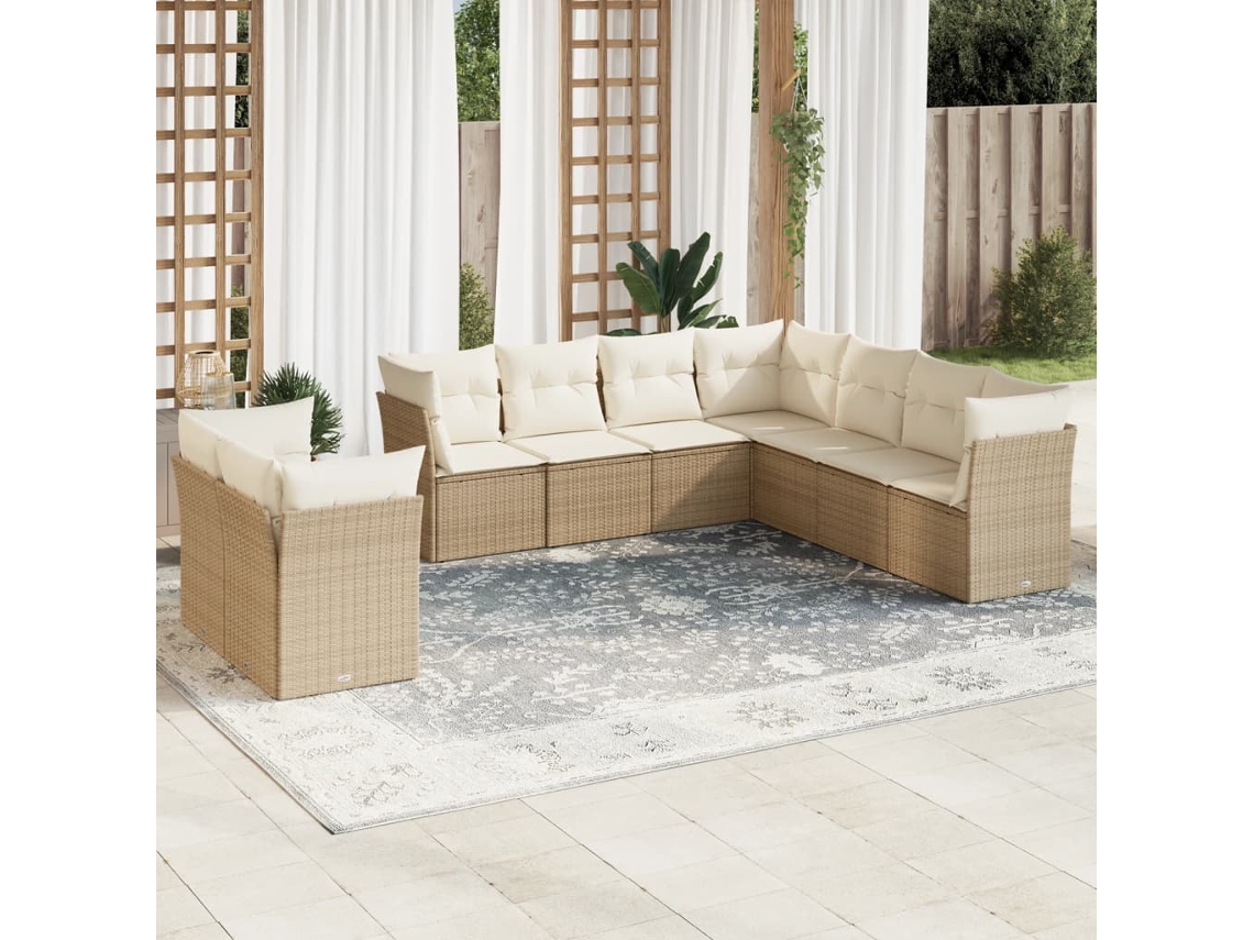 Conjunto de 9 Sofás para Jardim com Almofadas Vime Pe Bege Dkd Home Decor