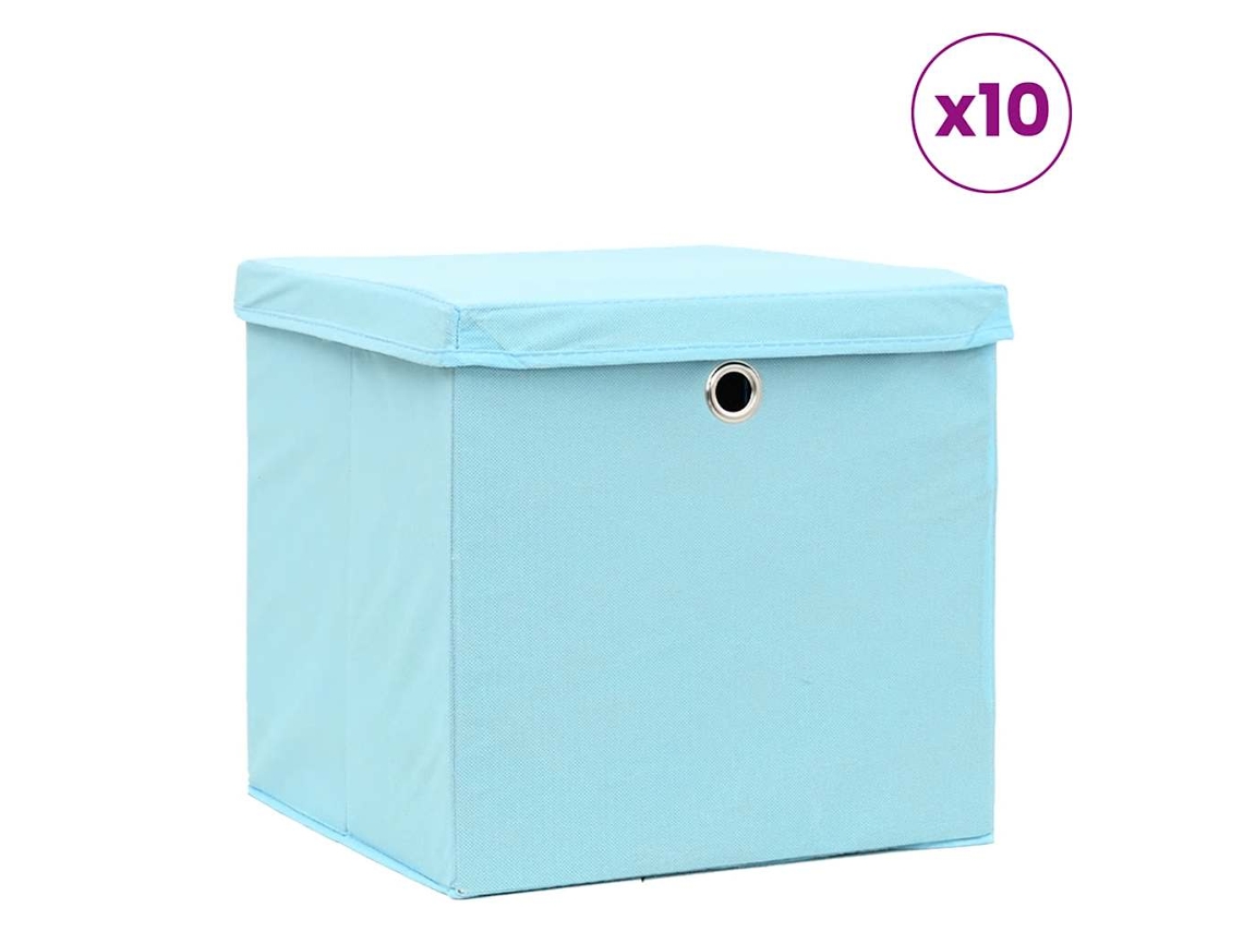 Vidaxl Caixas De Arrumação Com Tampas 10 Pcs 28x28x28 Cm Azul-bebé