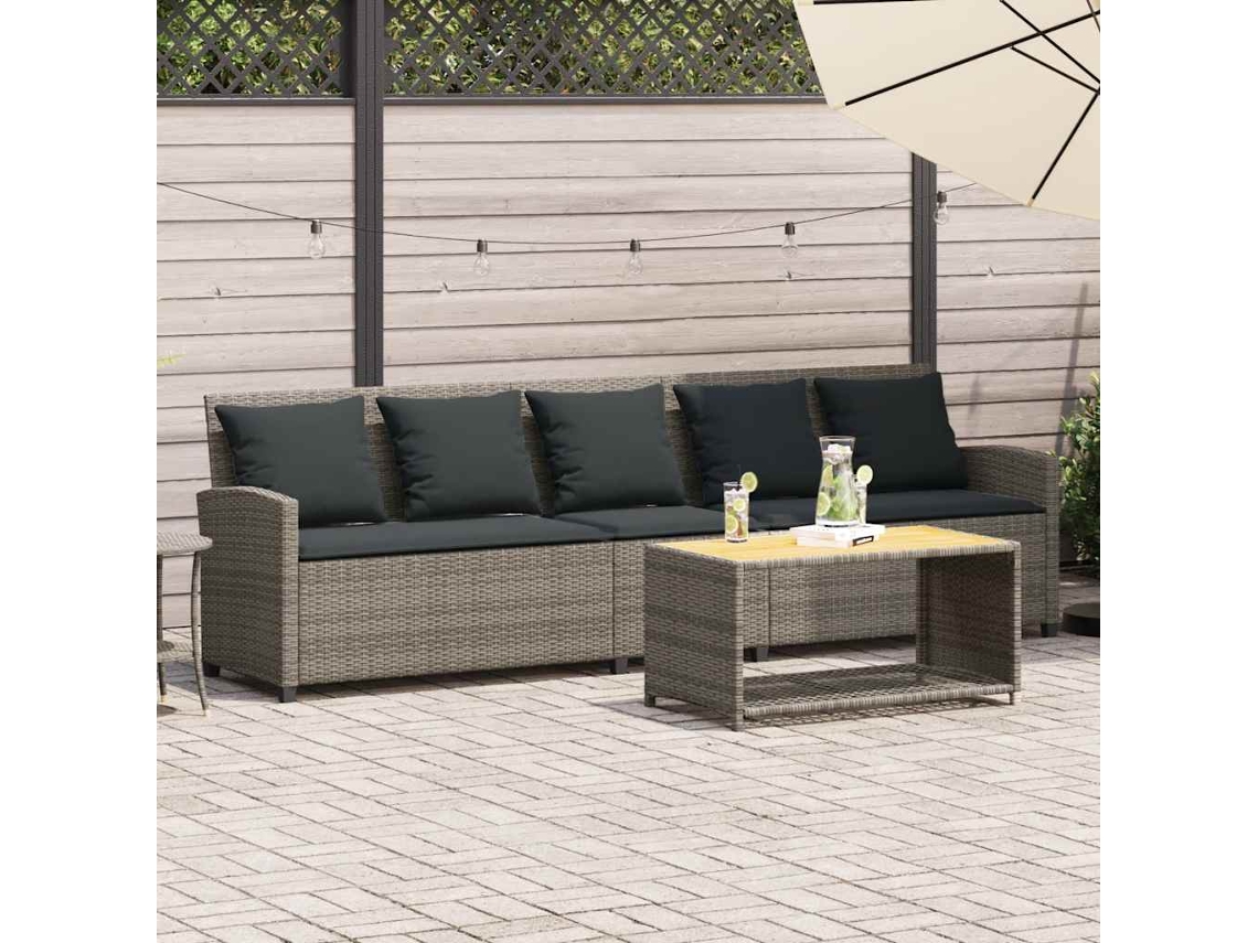 Vidaxl Sofá de Jardim com Almofadões 5 Lugares Vime Pe Cinzento