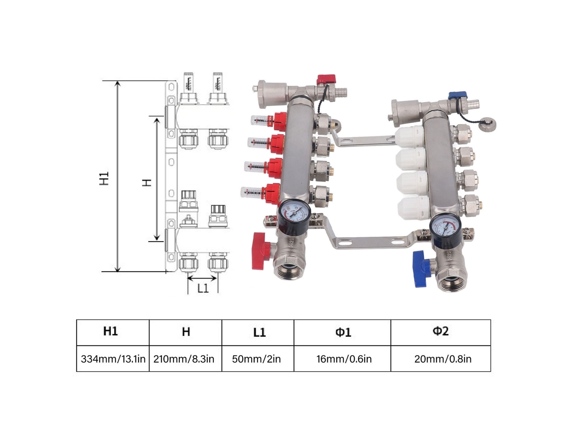 Laxiscreed Manifold De Aquecimento De Piso Com 4 Circuitos E Fluxo Ajustável