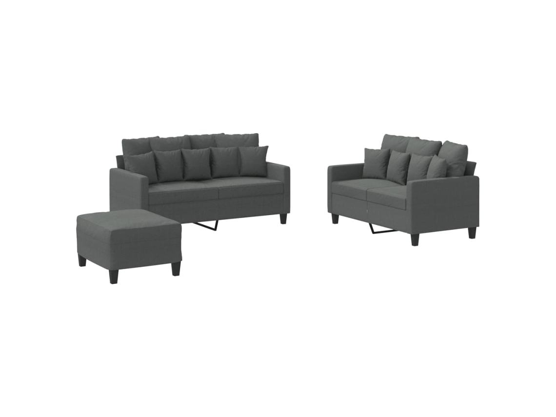 Maison Exclusive - 3 Pcs Conjunto De Sofás Com Almofadões Tecido Cinzento-escuro