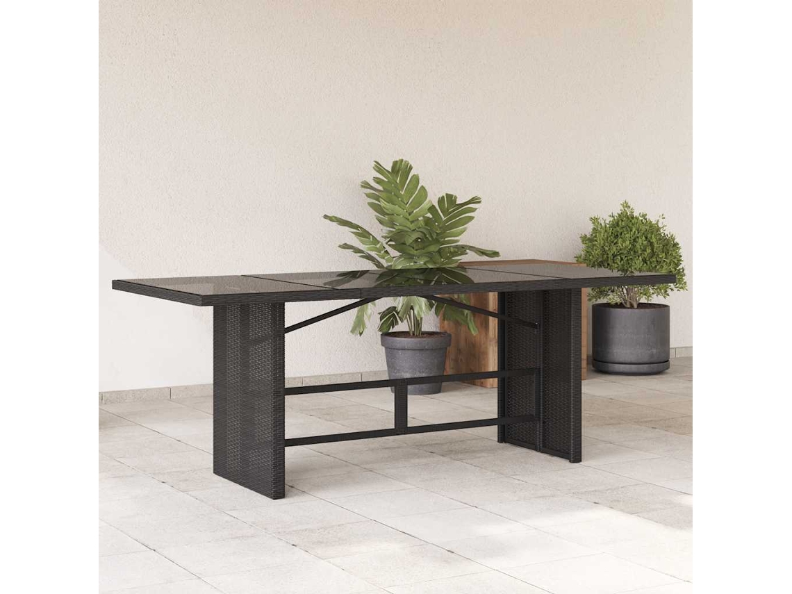 Vidaxl Mesa De Jardim Com Tampo De Vidro 190x80x75 Cm Vime Pe Preto