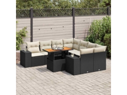 Vidaxl 9 Pcs Conjunto De Sofás P/ Jardim C/ Almofadões Vime Pe Preto