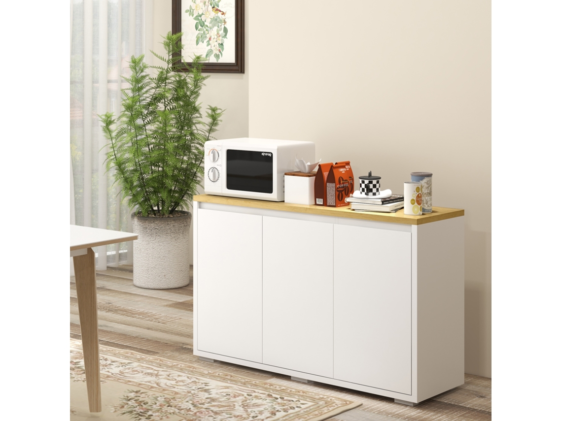 Aparador De Sala De Estar Armário De Armazenamento Com 3 Portas E Prateleiras Ajustáveis 120x37x75 Cm Branco E Madeira