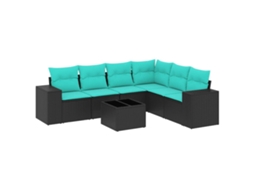 Conjunto de Sofá de Jardim, 7 Peças, Almofadas, Rattan Preto MAISON EXCLUSIVE