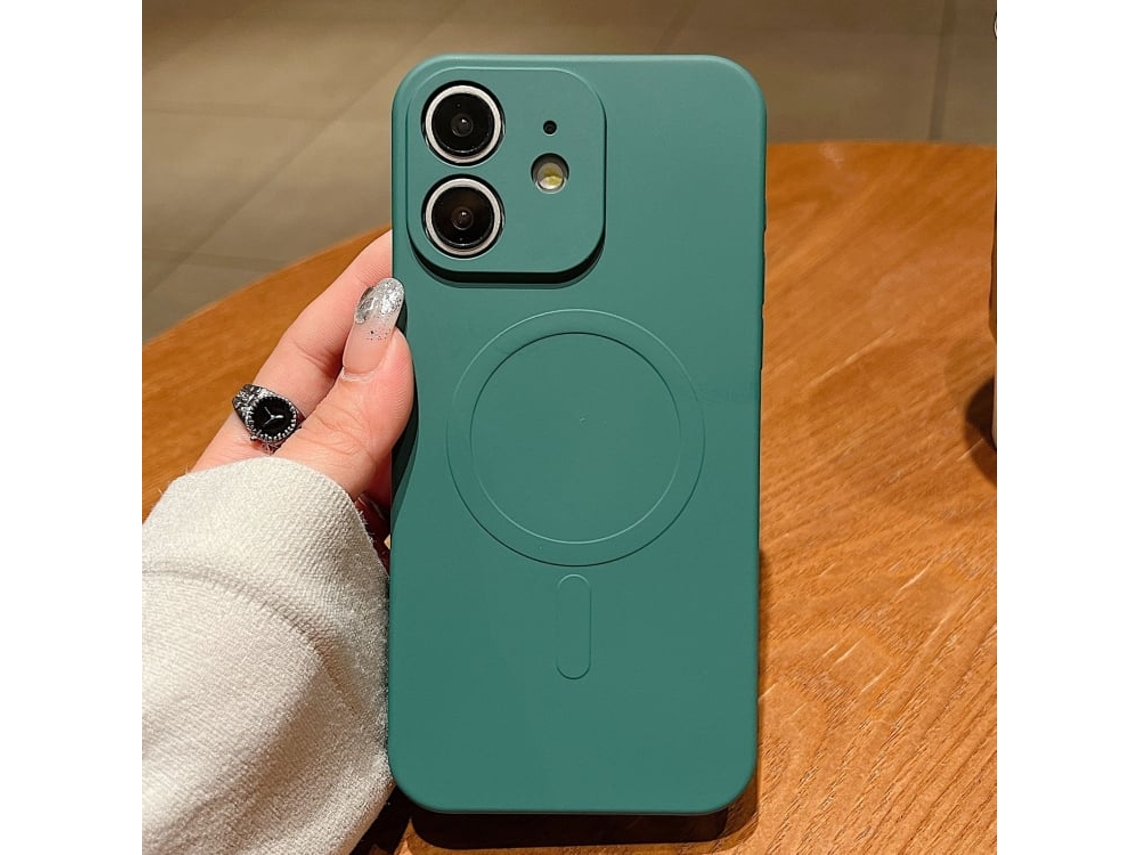 Capa Magsafe Para Iphone 12 - Silicone Líquido Com Cor Sólida | Magnética - Verde Escuro