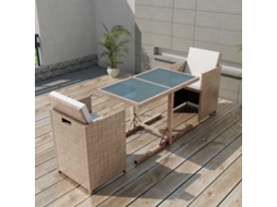 Vidaxl 3 Pcs Conjunto Bistrô Com Almofadões Vime Pe Bege