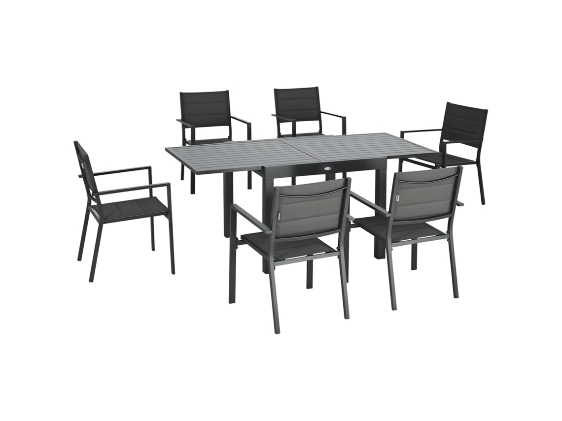 Conjunto de Móveis de Jardim em Alumínio e Textilene com Mesa Extensível 90-180 cm e 6 Cadeiras Empilháveis, Cinza PROFESIA BOYANG