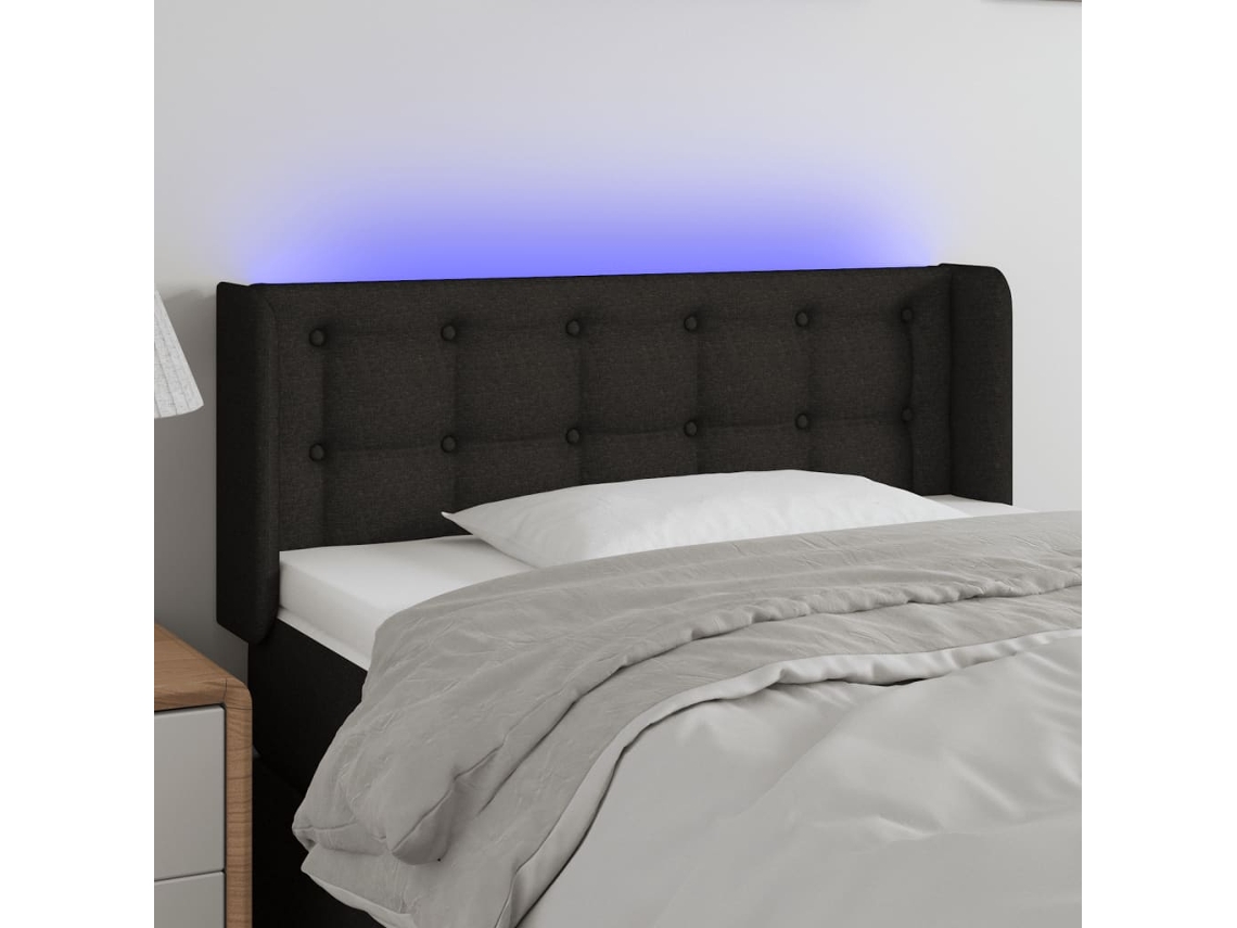 Vidaxl Cabeceira De Cama C/ Luzes Led Tecido 93x16x78/88 Cm Preto